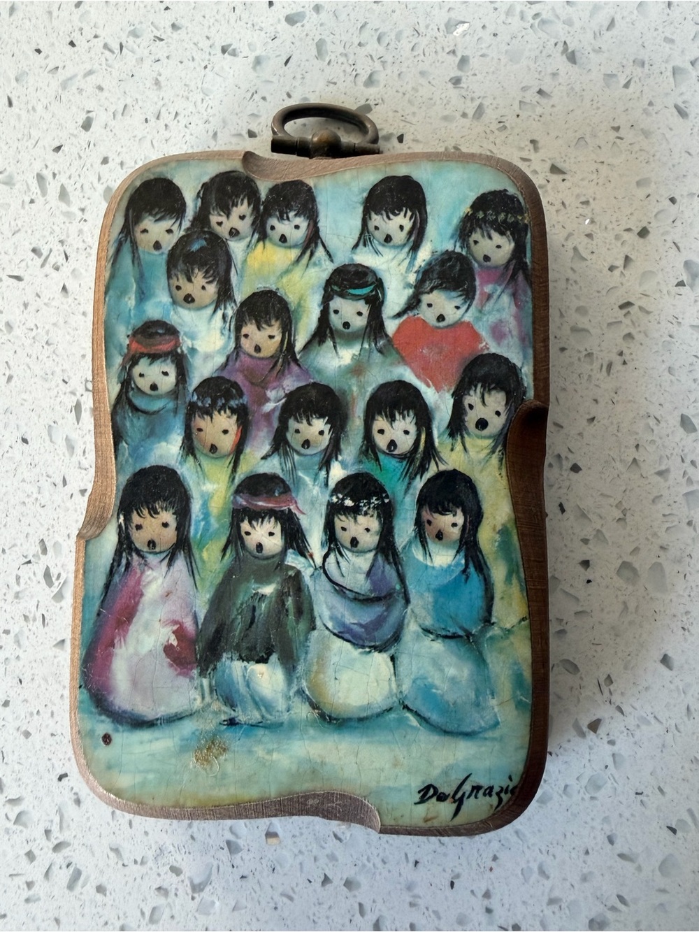 VINTAGE TED DE GRAZIA WALL ART WOOD PLAQUE, “CHILDRENS CHOIR"